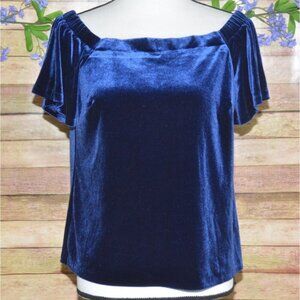 White House Black Market Bright Blue Velvet Blouse Top Size S Holiday Party